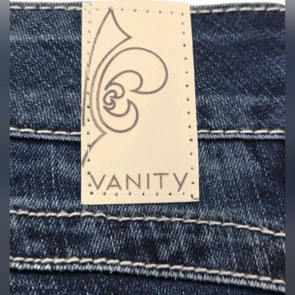 Vanity Uplift Orange Stitch Flare Blue Jeans 33x33 Mid-rise Women's NWT - Picture 8 of 15